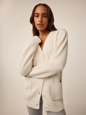 Greyson Cream Ribbed Button-Front Cardigan
